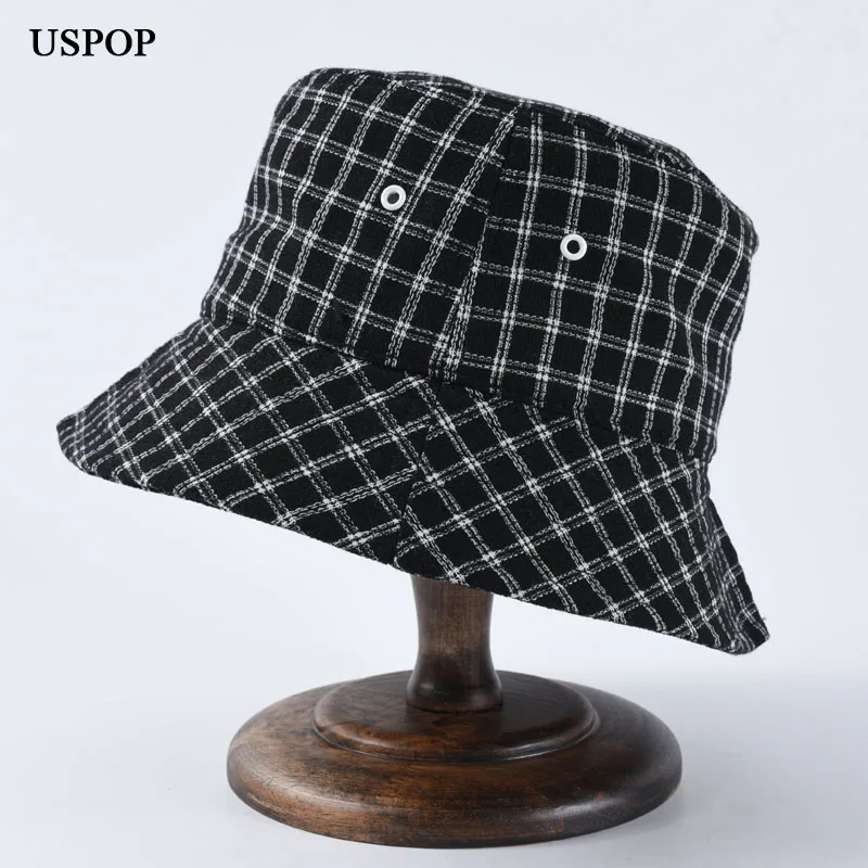 

USPOP 2019 autumn New Women plaid bucket hats fashion couple wool hats collapsible sun hat