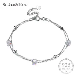 SILVERHOO 925 пробы Серебряный куб кристалл браслеты Роскошные ювелирные изделия для женщин Аутентичные оригинальный подарок