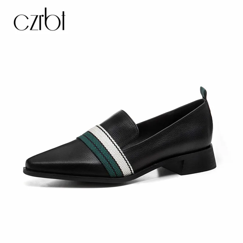 

CZRBT 2018 Handmade Striped Pointed Toe Spring Autumn Women Flat Shoes Genuine Leather Leisure Slip-On women Shoes