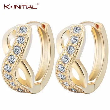 1Pair New Gold-Silver-Plated Austrian Crystal Hoop Earrings Fashion Luxury Charm Infinity Statement Earring for women Gifts