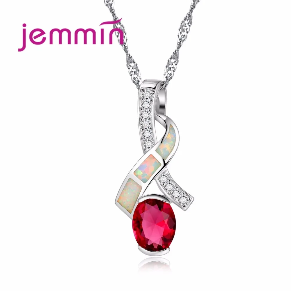 

Jemmin Wholesale 925 Sterling Silver Jewelry Women Opal Necklace Pendant Paved Colorful Crystal Elegant Simple Style for Wedding