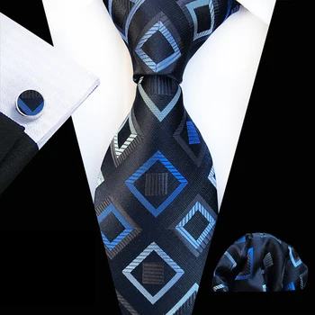 

3 Pcs/Set 8cm Unique Designer Formal Ties Set Personality Geometric Plaids Necktie with Pocket Square Cufflinks