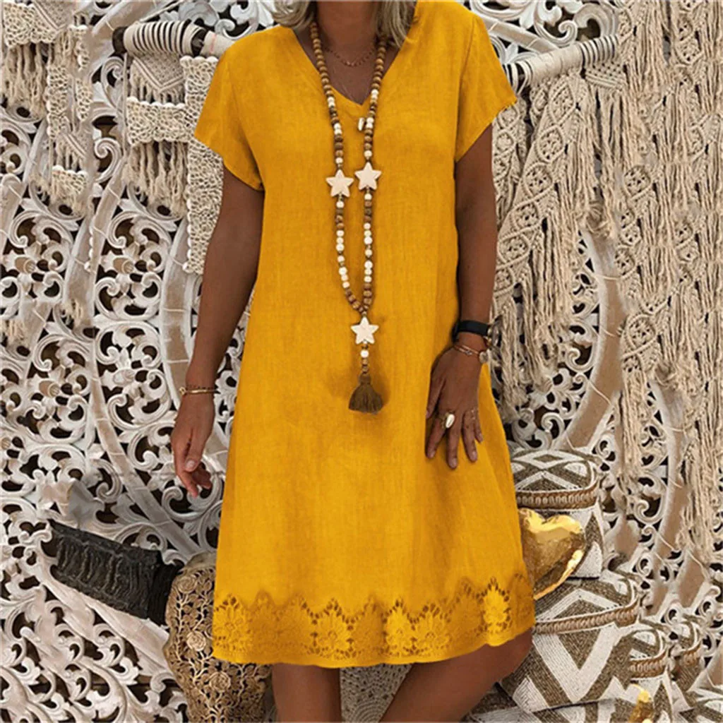 

vestidos de verano corto 2019 Women Ladies Fashion Print Short Sleeve V Neck Dress vestidos mujer verano 2019 envio gratis #3