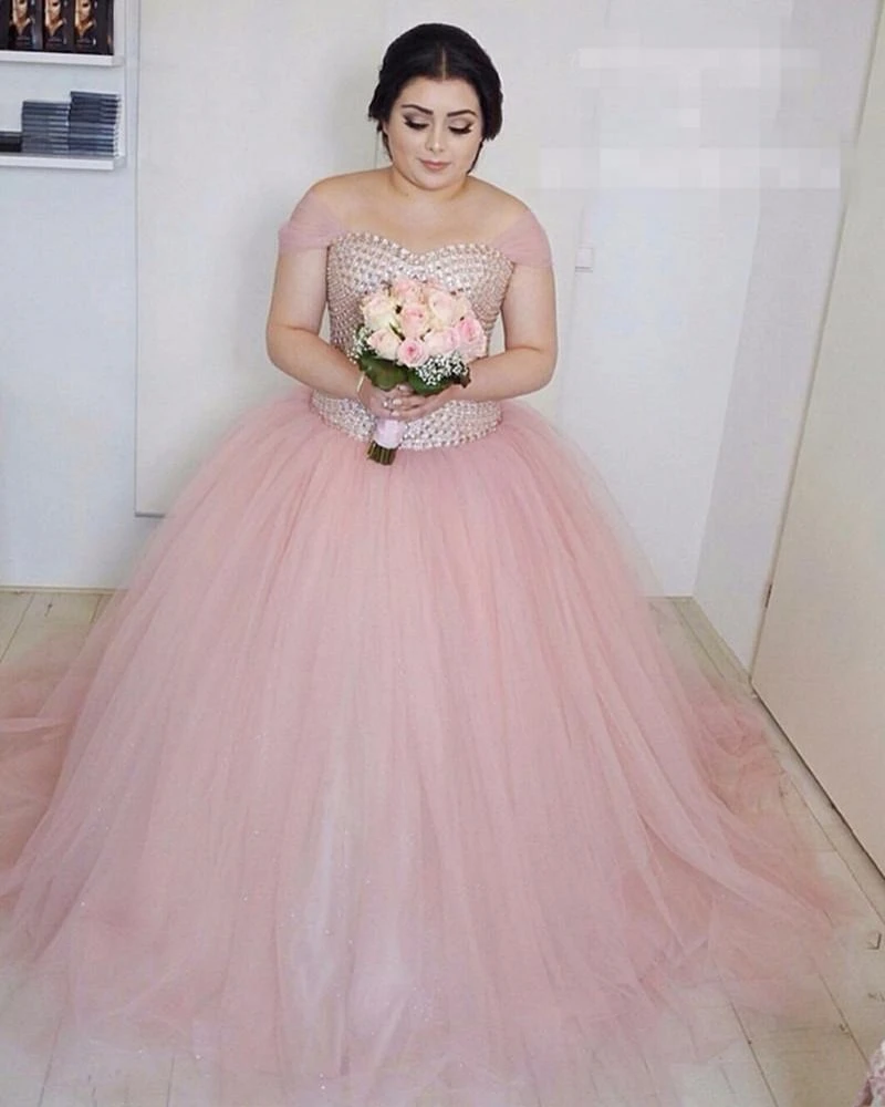 blush pink plus size wedding dress