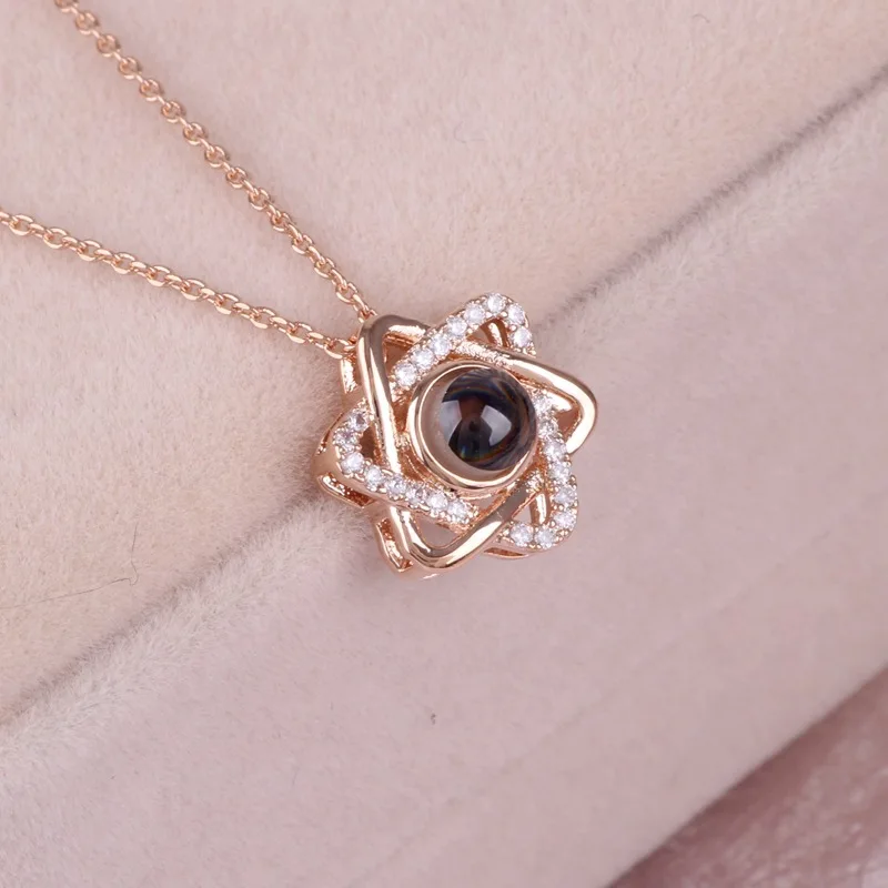 

Rose Gold&Silver 100 Languages I Love You Projection Pendant Necklace Women Love Memory Wedding choker necklace
