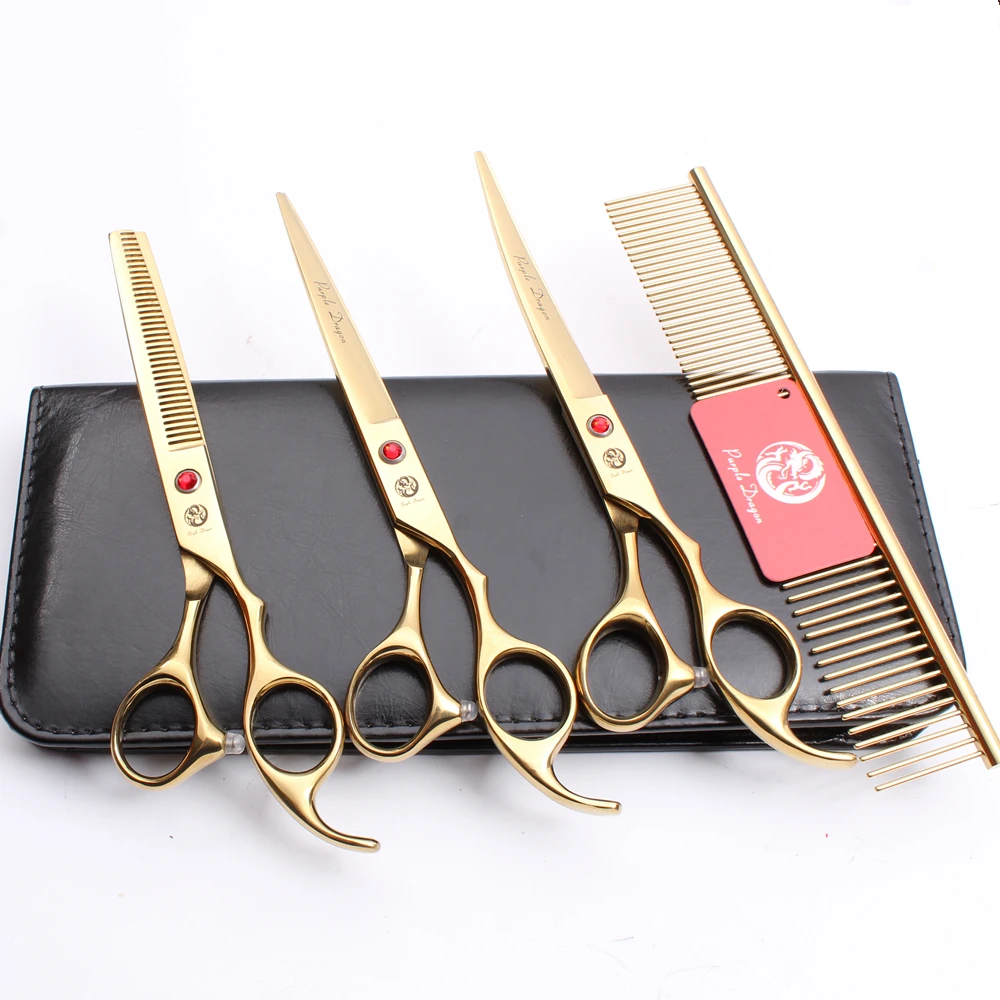 

20Sets Z3003 Suit 7" Purple Dragon Brand JP 440C Comb+Cutting+Thinning Scissors+UP Curved Shears Professional Pets Hair Scissors