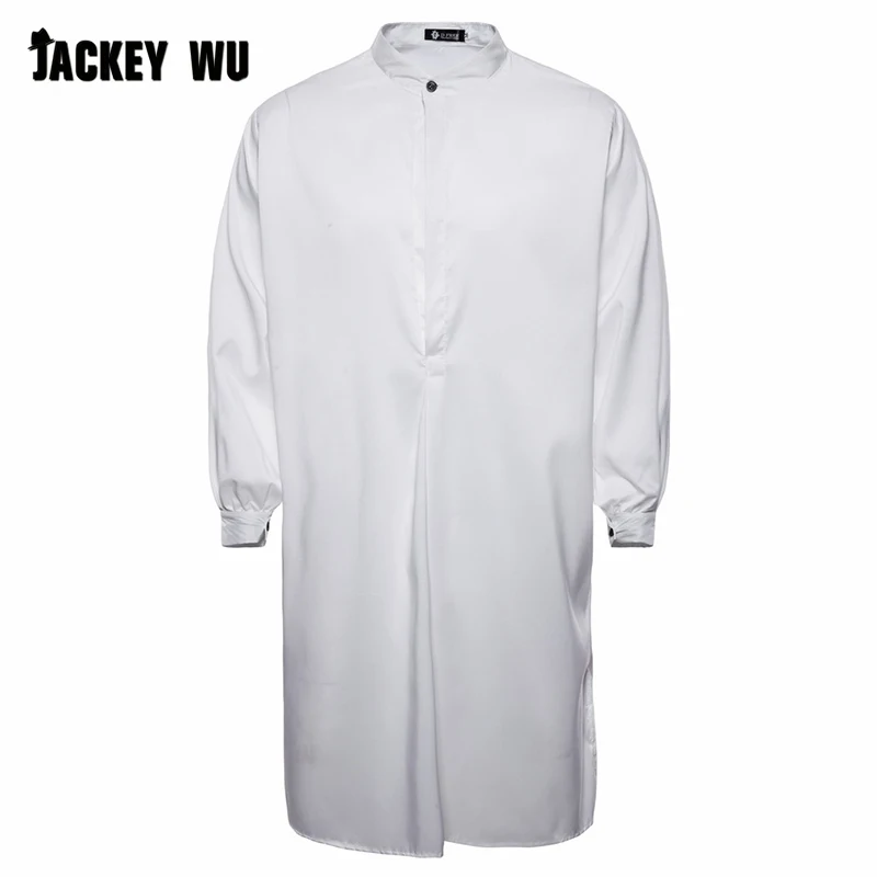 

JACKEYWU Muslim Shirts Men 2019 Fashion Arab Style Simple Long-Sleeved Casual Shirts Breathable Slim Long Hem Men's Clothing