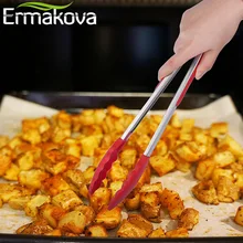 ERMAKOVA 2 Pcs Set 9 Inch 12 Inch Red Kitchen Stainless Steel Tong Non Stick Silicone