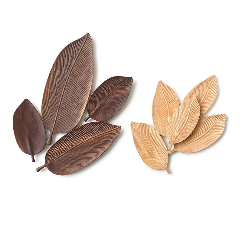 Leaf Pattern Rubber Walnut Wood Pan Plate Fruit Dishes Saucer Tea Tray Dessert Dinner Bread Wood Plate Japanese Irregular Shape