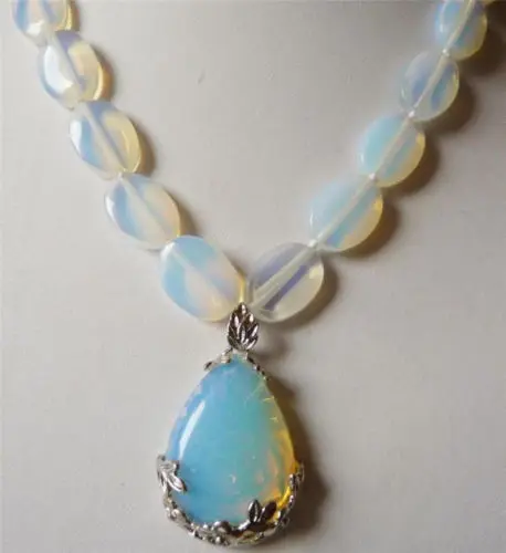 

shipping Stunning 13x18mm White Moonstone & Opal Pendant Necklace 18"AAA+S+A+W
