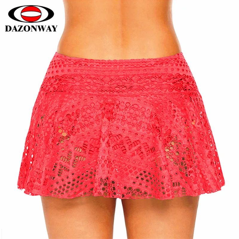 

2019 Popular Women High Waist Swim Skirt Black Crochet Lace Bikini Bottoms Beach Swimming Shorts Mini Skirt Blue Green White XXL