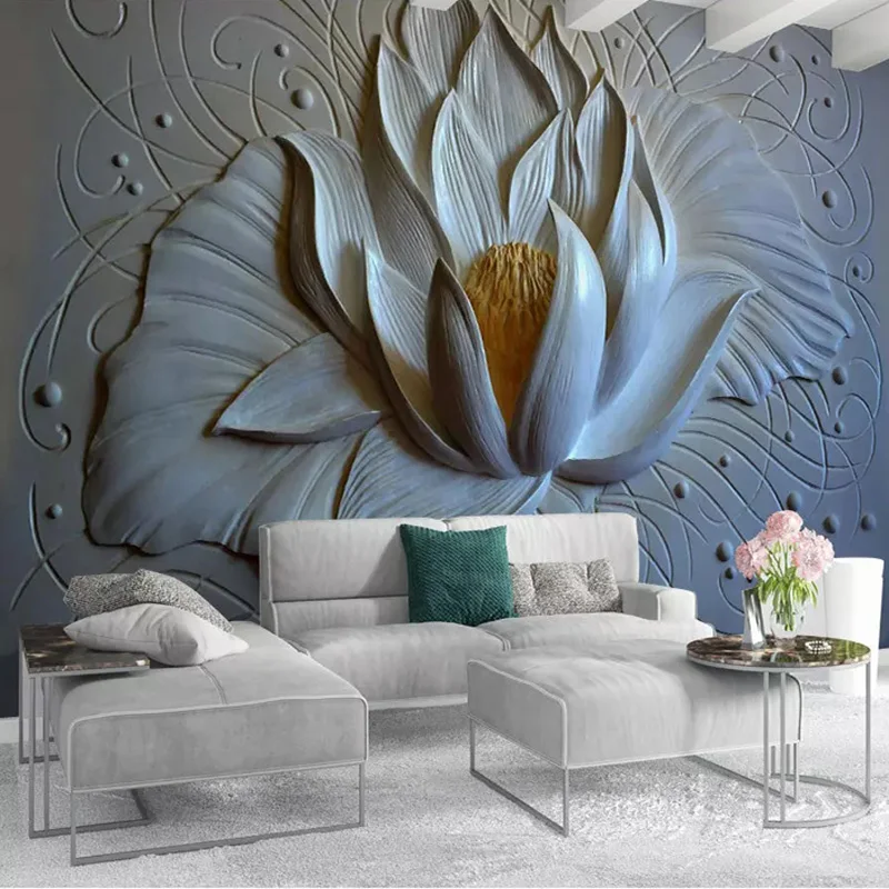 Custom Mural Wallpaper 3d Stereo Relief Lotus Photo Wall