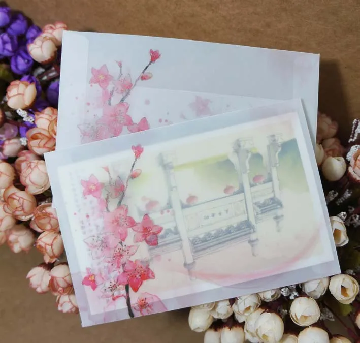 

5pcs BZNVN translucent thickened acid paper envelopes hazy Liu peach branch Yao
