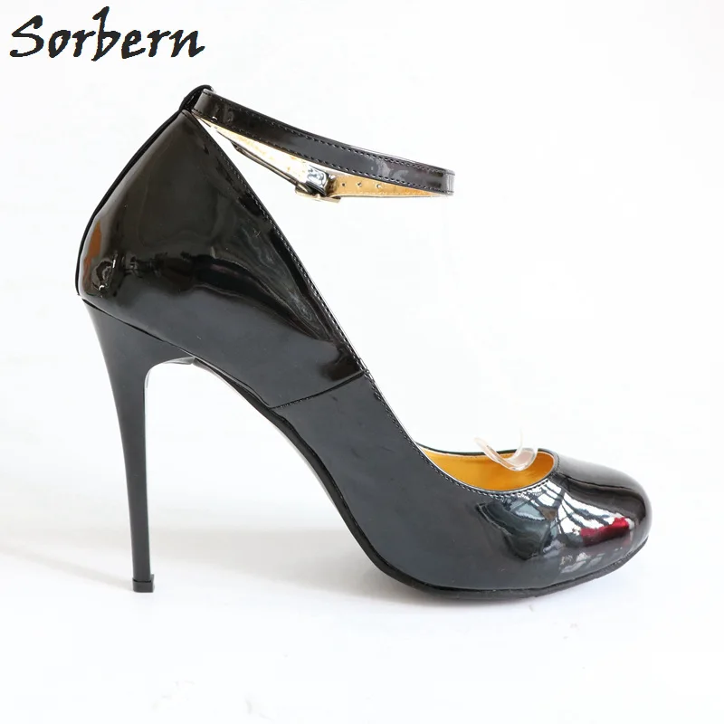 Sorbern/10 см, 12 см, 14 см, тонкий металлический высокий каблук, женские туфли-лодочки с ремешком вокруг лодыжки, круглый носок, сексуальные стилеты, обувь для вечеринок в ночном клубе, размер 34-52
