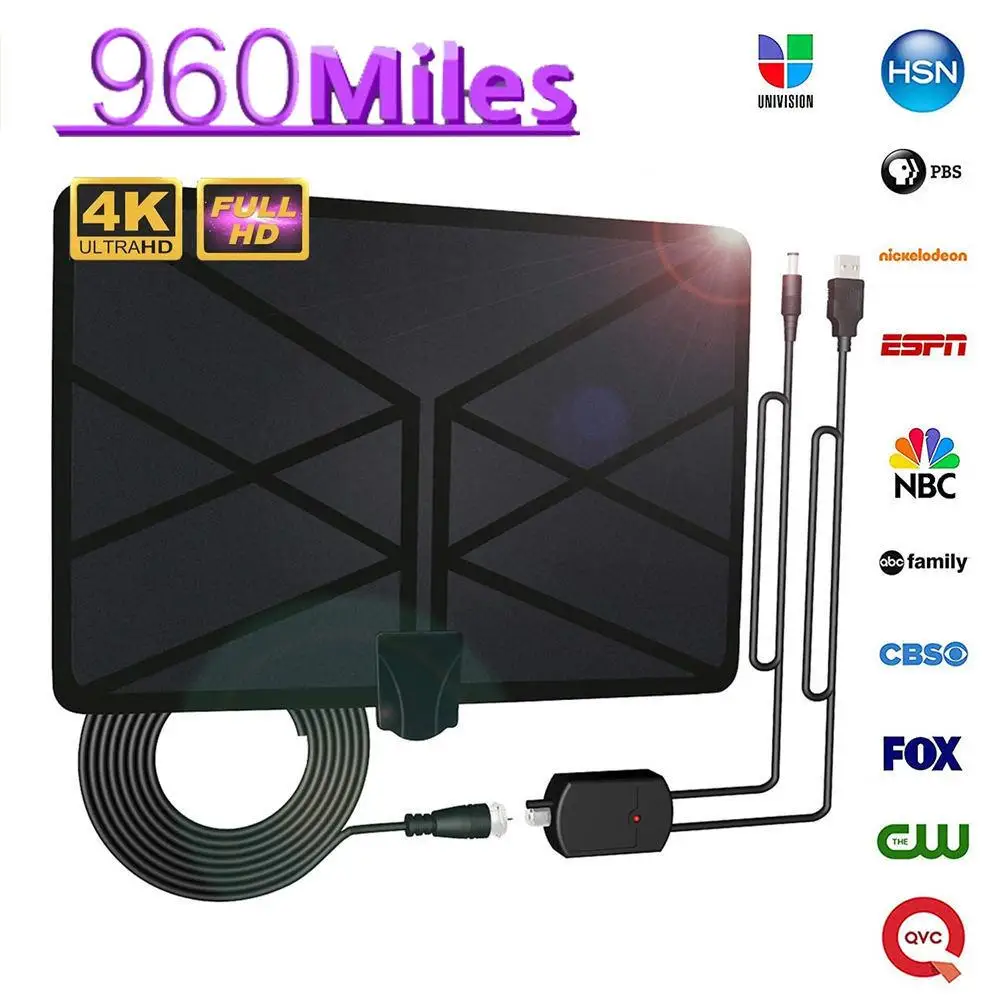

2019 TV Aerial Indoor Amplified Digital HDTV Antenna 960 Miles Range With 4K HD1080P DVB-T Free View TV For Life Local Channels