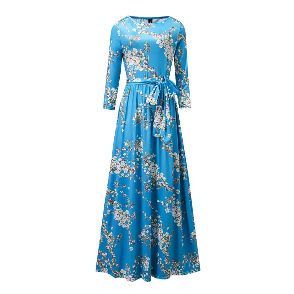 

2019 Vestidos Arabes Elegantes Autumn New Muslim Floral Print Abaya in Dubai Long Seleeve Islamic Clothing