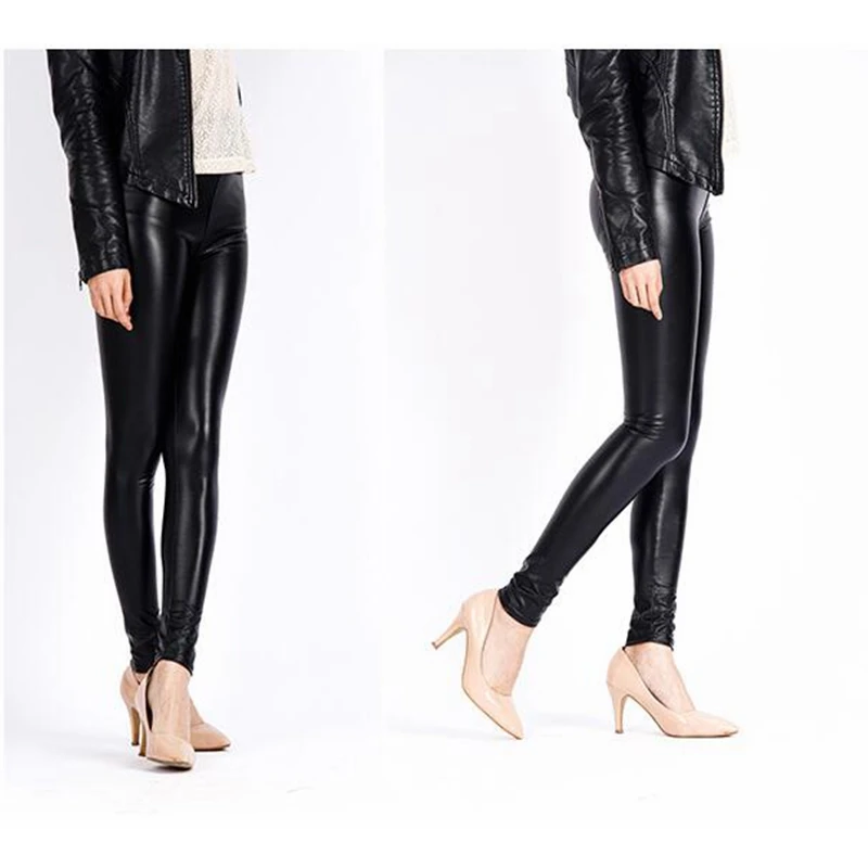 PADAUNGY ИСКУССТВЕННАЯ Кожа Брюки Для Женщин Тощий Slim Fit Jeggings Осень Зима Тренировки