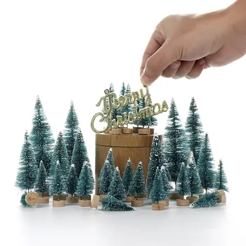 

34 Pcs Fiber Mini Christmas Tree Snow Frost Small Pine Tree DIY Craft Desktop Decoration Christmas Ornaments Tree Decorations