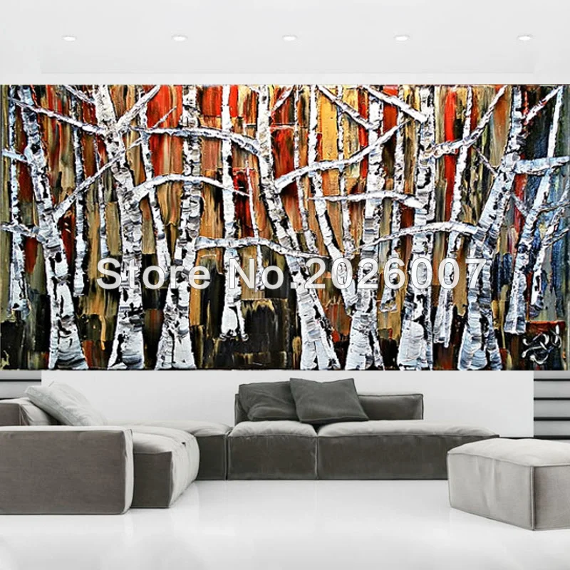 

Hand Painted Landscape Palette Knife Gold Red Black White Textured Tree Oil Painting On Canvas Modern Home Decoration Fine Art