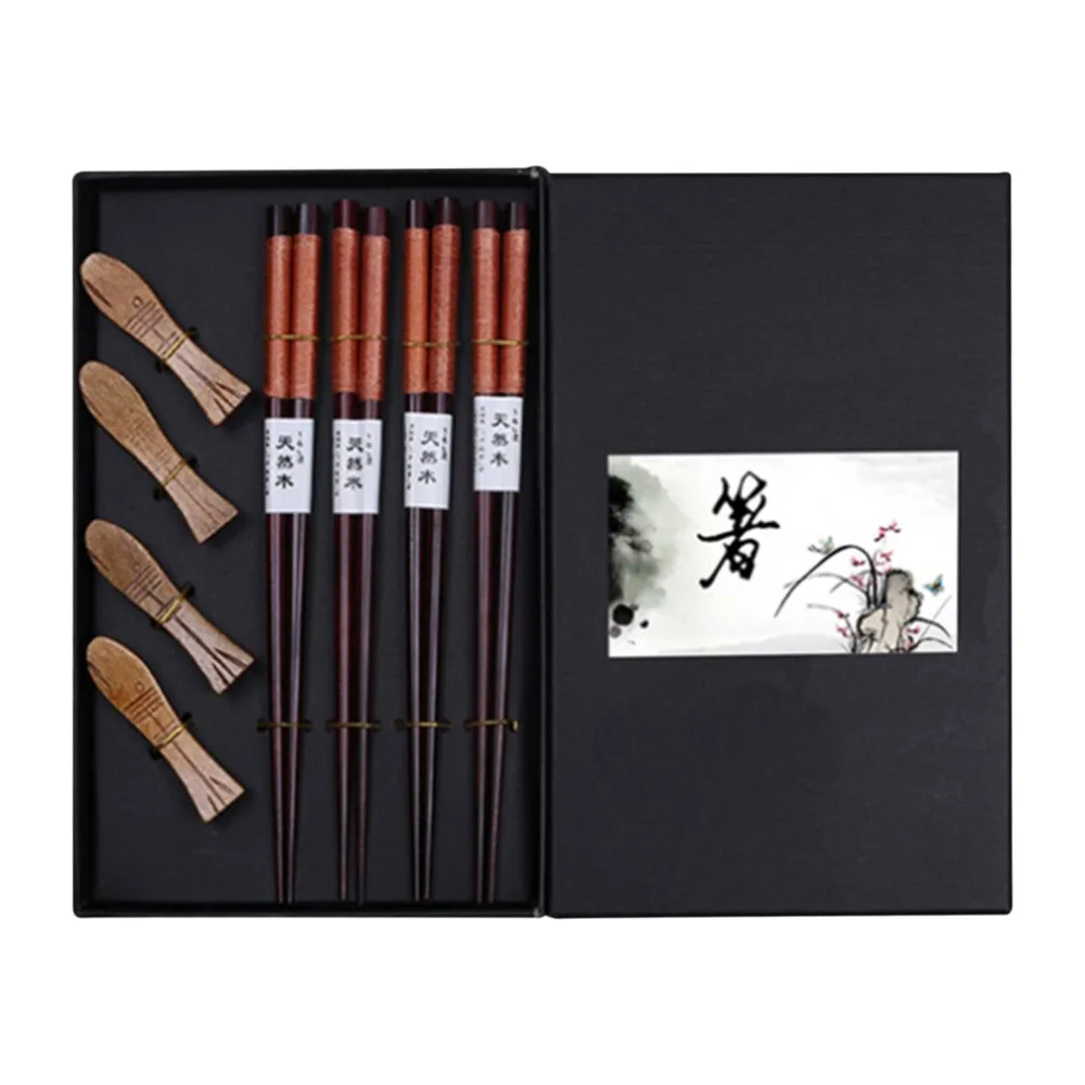 

OUTAD High Class Japanese Style Natural Bamboo Chopsticks Set Anti-Slip Handle Design Reusable Chopstick Set for Home Best Gift