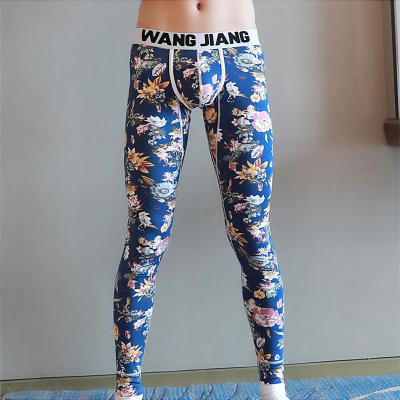 New Thin Foundation Men Winter Thermal Underpants Printed Pants Warm