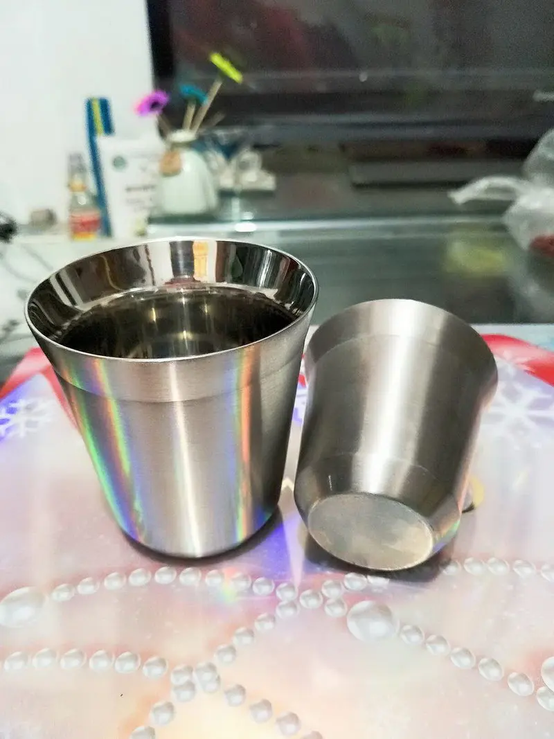 

American type stainless steel thick double layer metal cup mug drinking mini cola mug