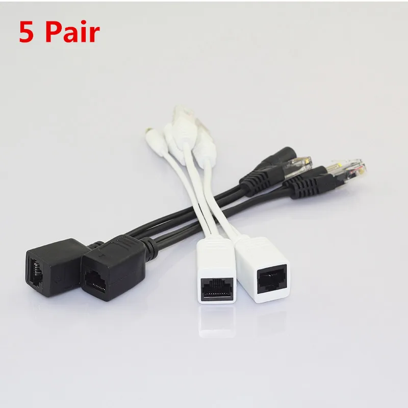 Gakaki 5 Pair for CCTV Security Camera Poe Adapter 12V Accessories Power Supply Rj45 Splitter Synthesizer connector Poe Cable