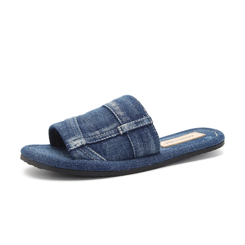 Womens Denim Jeans Open Toe Flats 