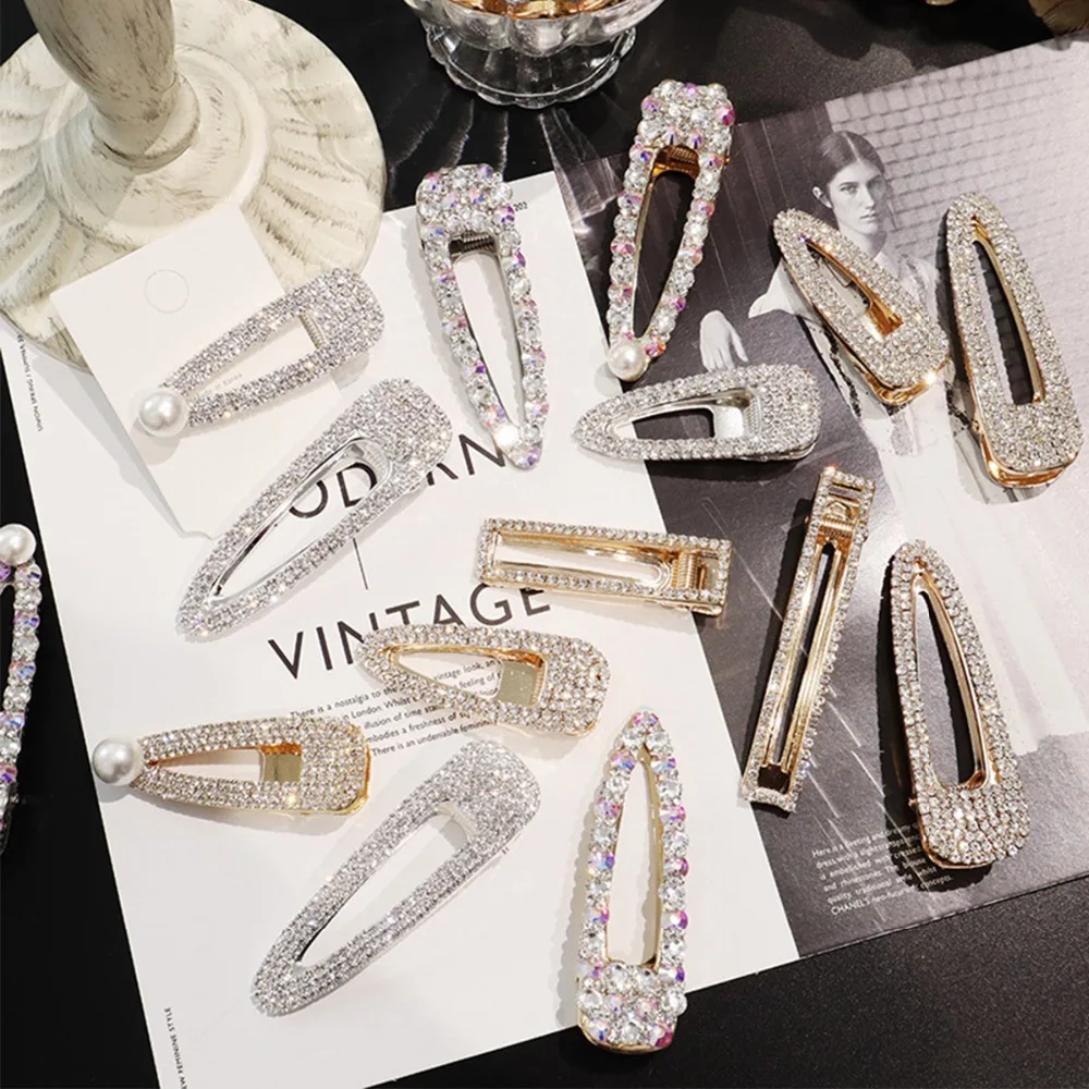 

Hair Accessories Crystal Rhinestones Hairpins for Girls Shiny Geometric Rectangle Hair Clips for Women Waterdrop Barrettes Good