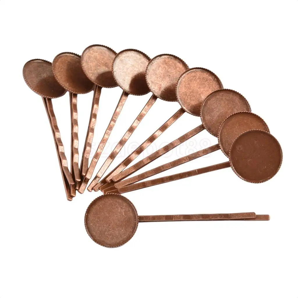 10 Pieces Vintage Brass Hair Slide with 18mm Pad Cabochon Bezel Setting Tray DIY Finding Craft 