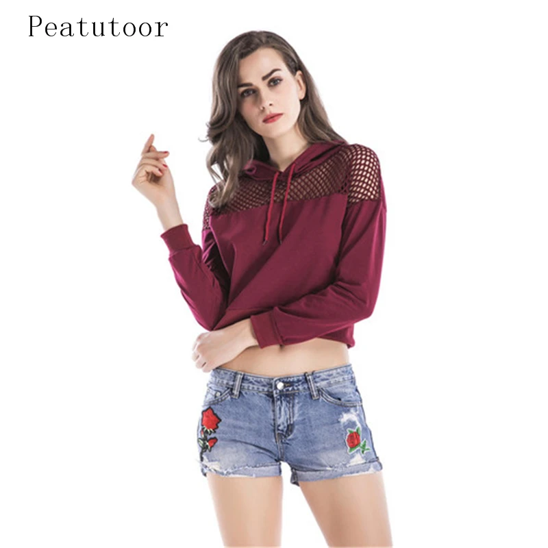 Fashion Women Sweatshirt 2018Autumn Hoodies Red Crop