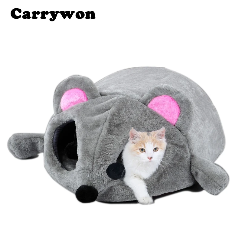Carrywon Cat Beds Grey Mouse Shape Bed for Small Cats Dogs Cave Bed