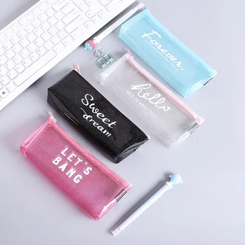 

Cute Cartoon Large Capacity Girl Transparent Pencil Bag Simple Small Fresh Student Stationery Bag Pencil Case