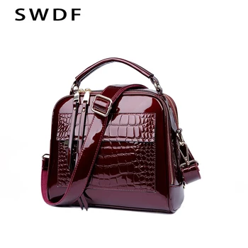 

SWDF New Designer Ladies Handbags Quality Oil Pu Ms. Messenger Bag Luxury Crocodile Pattern Patent Leather Shoulder Bag Ladies