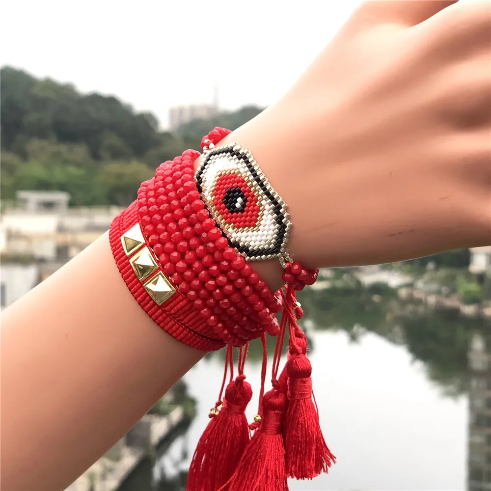 Женский браслет с бусинами и кисточками Red Evil Eye ювелирные изделия из бусин