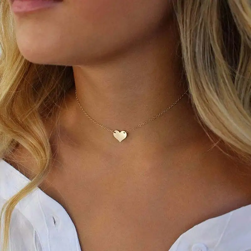 

Tiny Love Heart Choker Necklace Gold Monogram Dainty Everyday Charms Necklaces Simple Women Summer Jewelry Party Gift