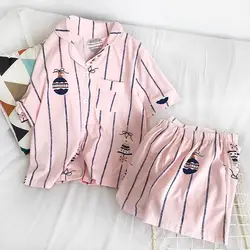 Пижамы наборы для Для женщин 2019 летняя модная ночная рубашка для отдыха Домашняя одежда женская одежда с коротким рукавом Хлопковая пижама