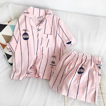 

Pajamas Sets for Women 2019 Summer Fashion NightWear Leisure Home Cloth woman short Sleeve cotton pyjama Girl Sleepwear Set