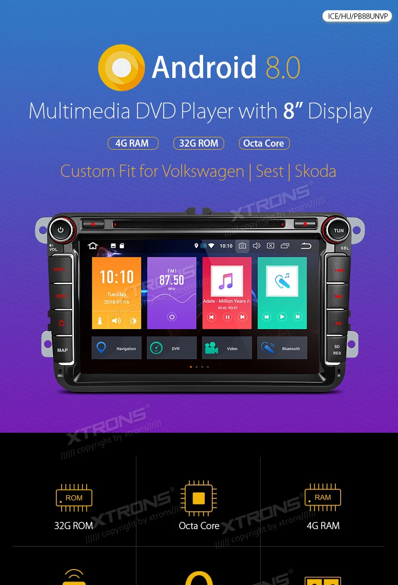 Perfect 8" Android 8.0 OS Car DVD Multimedia for vw Volkswagen Golf Passat Touran Tiguan Sharan Magotan Skoda Seat with 4GB RAM 32GB ROM 0