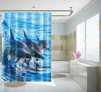 

3D Three Dolphins 78 Shower Curtain Waterproof Fiber Bathroom Windows Toilet