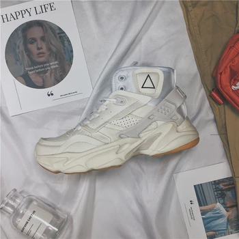 

2018 autumn and winter new fashion breathable platform women's shoes trend high-top belt comfortable flat shoes.