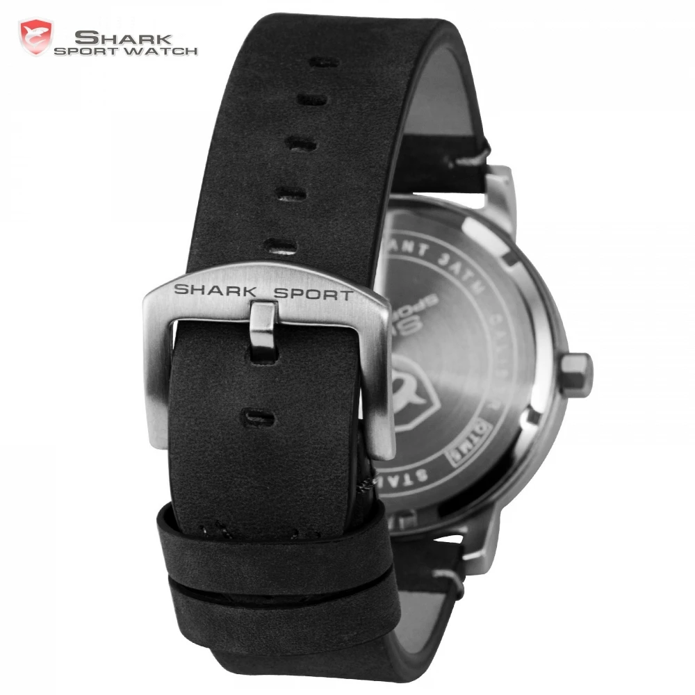 Bahamas Saw SHARK Sport Watch Top Brand Designer White Blue Simple Dial Men Crazy Horse Black Leather Band Quartz Watches /SH570
