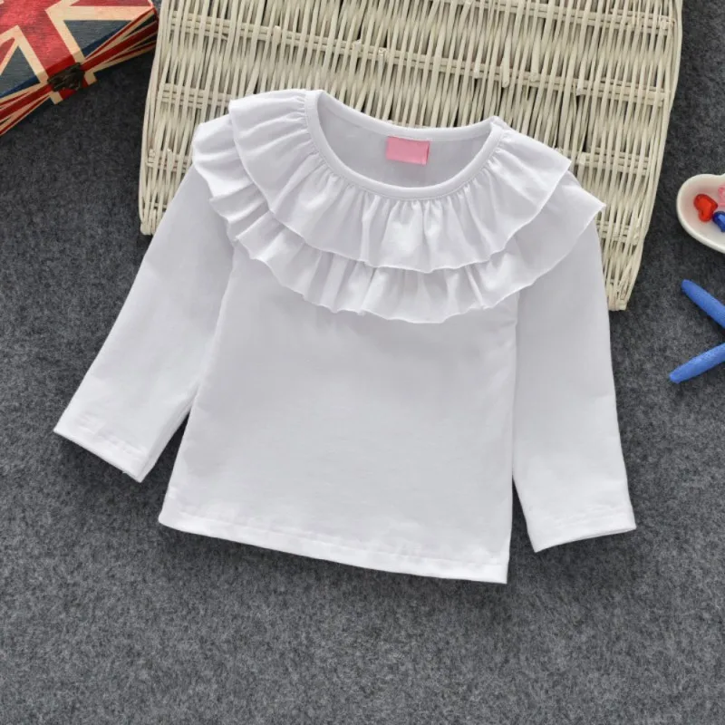 Детская рубашка для девочек футболка с длинными рукавами из хлопка, Повседневное принцессы ясельного возраста однотонный топ, блузка