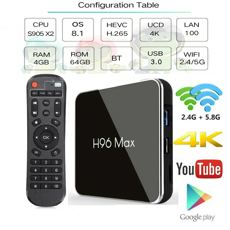 

H96 MAX X2 Smart Android 9.0 TV BOX Voice Remote Amlogic S905X2 4K Media Player 2.4G&5G Wifi Ott Set Top Box