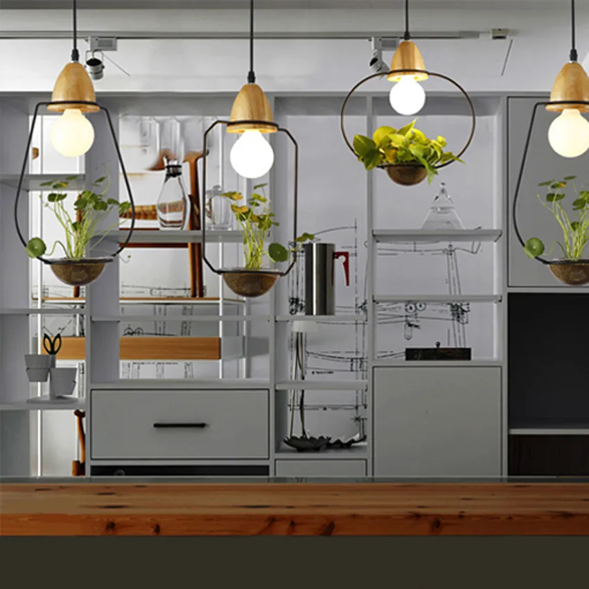 Modern-Simple-E27-Holder-Wood-Led-Pendant-Lights-3-Kinds-Loft-Wrought-Iron-Plant-Pot-Bar (2)