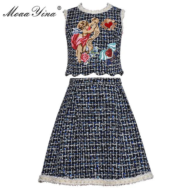 Special Offers MoaaYina Designer Set Summer Women Sleeveless Beading Sequin Embroidery loveliness Elegant Tops+Plaid Mini Skirt Two-piece suit Special Offers MoaaYina Designer Set Summer Women Sleeveless Beading Sequin Embroidery loveliness Elegant Tops+Plaid Mini Skirt Two-piece suit