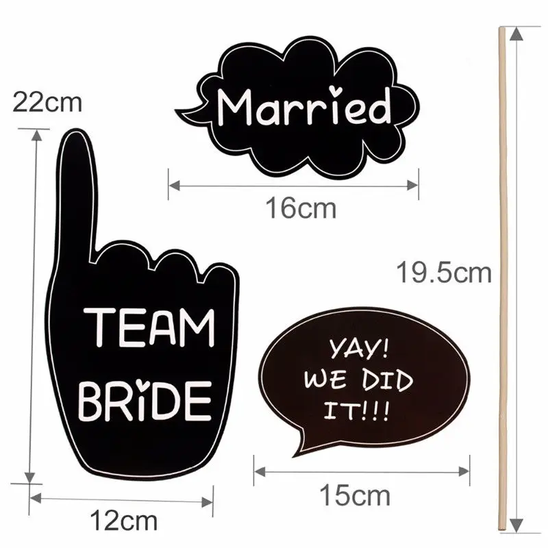 16pcs/set DIY Just Married Photo Booth Team Bride Groom Bridal Shower Party Wedding Decoration