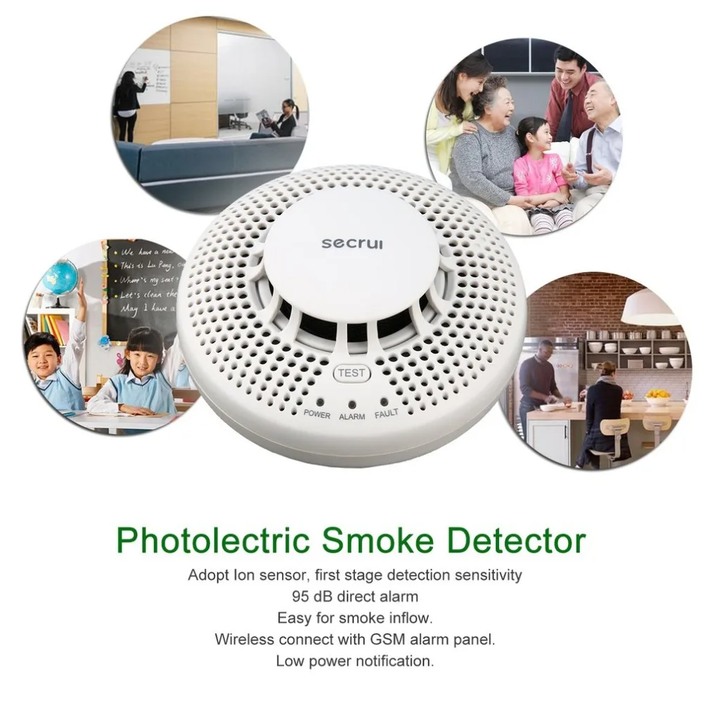 

Secrui Photolectric Smoke Detector Alarm Lon Sensor Wireless Transmission Avoid Fire Explosion Poisoning Vicious Accidents