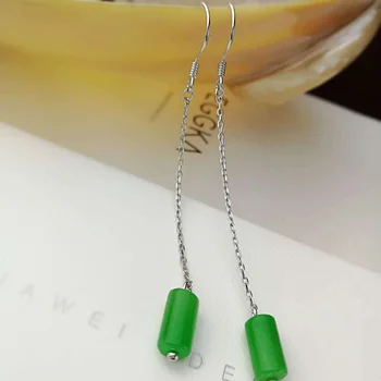 

Cheap 925 Sterling Silver Jewelry Natural Gemstone Jade Geometric Long Earrings For Women Best Gifts Personalized Jewelry