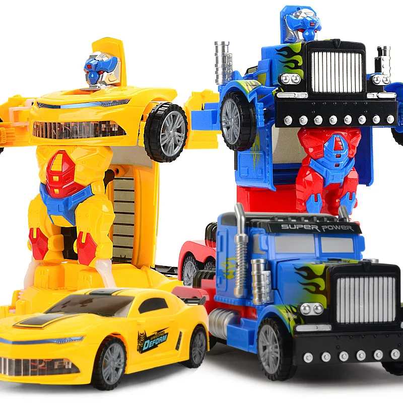 

Mini Cartoon Deformation Car Models Electric Transformation Robots Toys With Music Lights for Children Gift